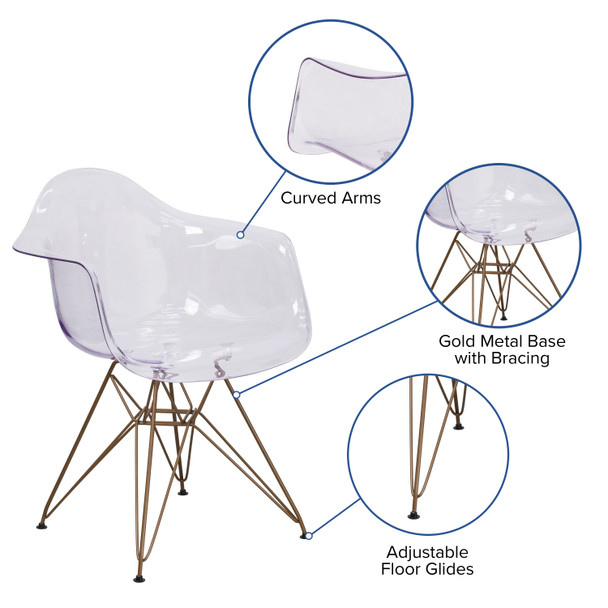 Alonza Series Transparent Side Chair with Gold Base