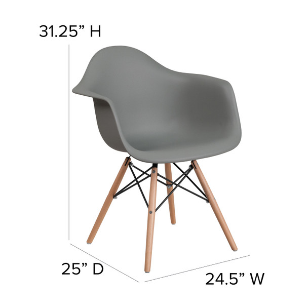Alonza Series Moss Gray Plastic Chair with Wooden Legs