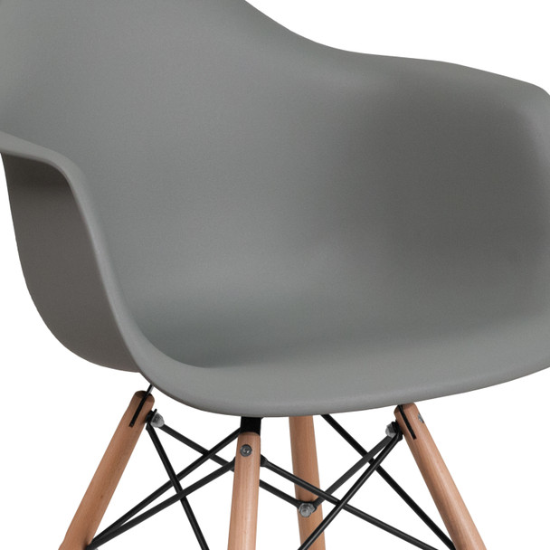 Alonza Series Moss Gray Plastic Chair with Wooden Legs