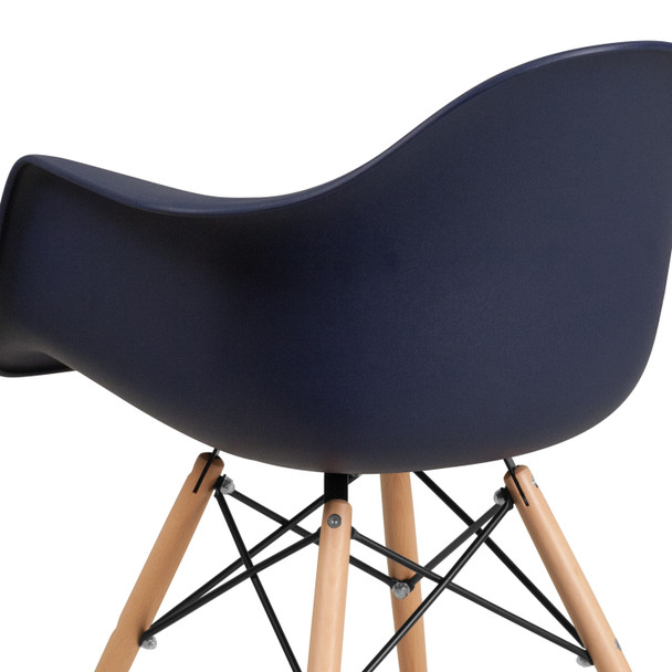 Alonza Series Navy Plastic Chair with Wooden Legs