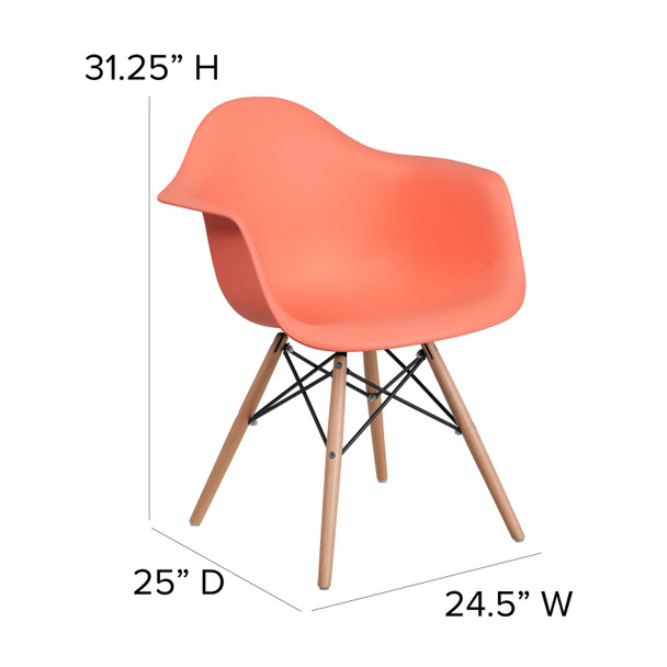 Alonza Series Peach Plastic Chair with Wooden Legs