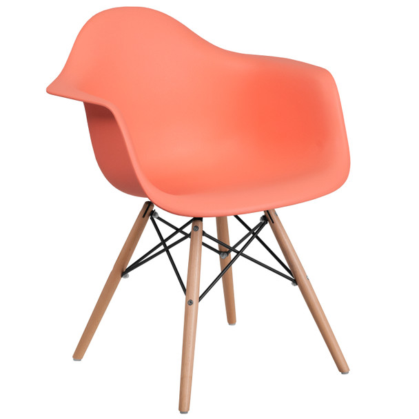 Alonza Series Peach Plastic Chair with Wooden Legs