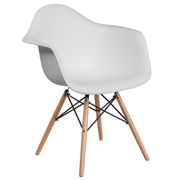 Alonza Series White Plastic Chair with Wooden Legs