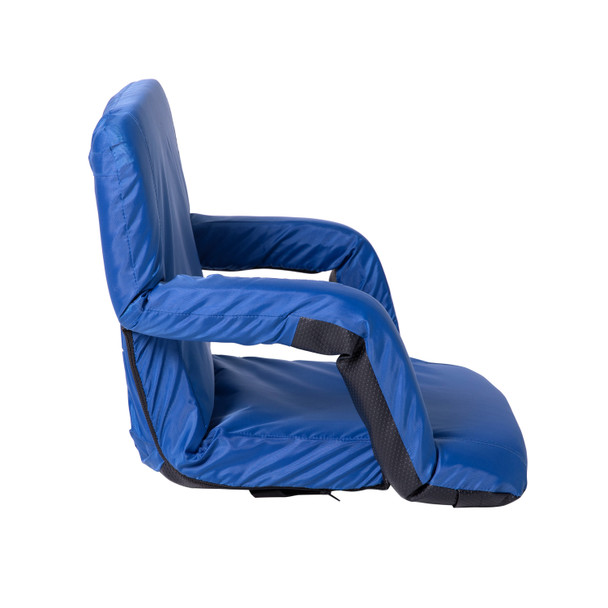 Malta Blue Portable Lightweight Reclining Stadium Chair with Armrests, Padded Back & Seat with Dual Storage Pockets and Backpack Straps