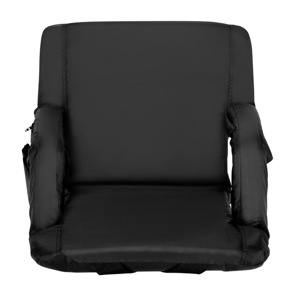 Malta Set of 2 Black Portable Lightweight Reclining Stadium Chairs with Armrests, Padded Back & Seat - Storage Pockets & Backpack Straps