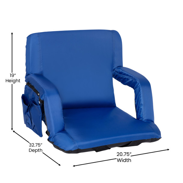 Malta Set of 2 Blue Portable Lightweight Reclining Stadium Chairs with Armrests, Padded Back & Seat - Storage Pockets & Backpack Straps