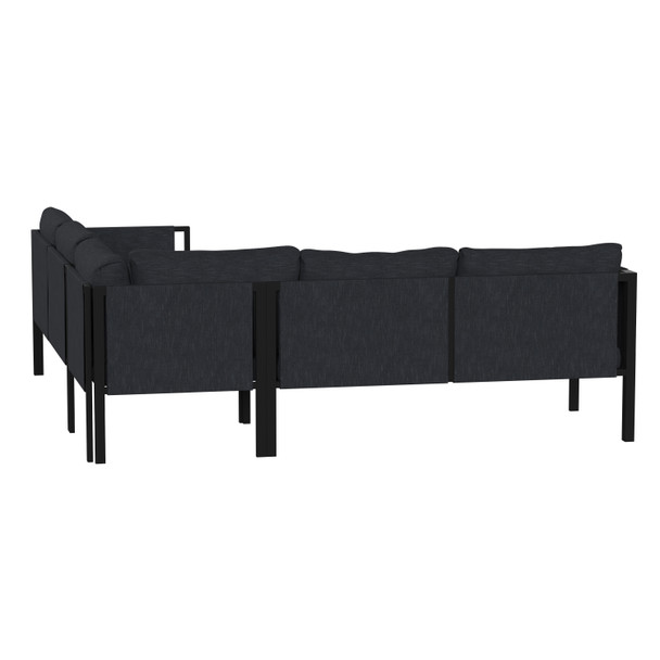 Lea Indoor/Outdoor Sectional with Cushions - Modern Steel Framed Chair with Dual Storage Pockets, Black with Charcoal Cushions