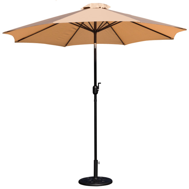 Kona Tan 9 FT Round Umbrella with Crank and Tilt Function and Standing Umbrella Base