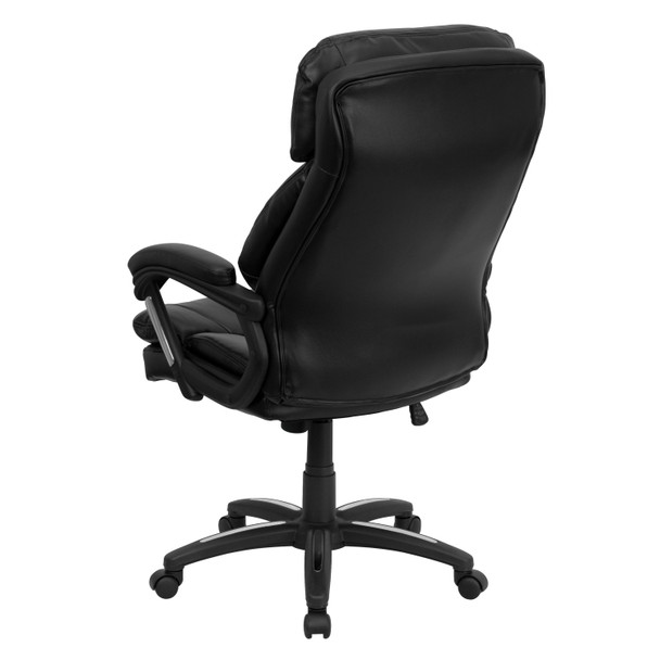 Iris High Back Black LeatherSoft Executive Swivel Ergonomic Office Chair with Plush Headrest, Extensive Padding and Arms