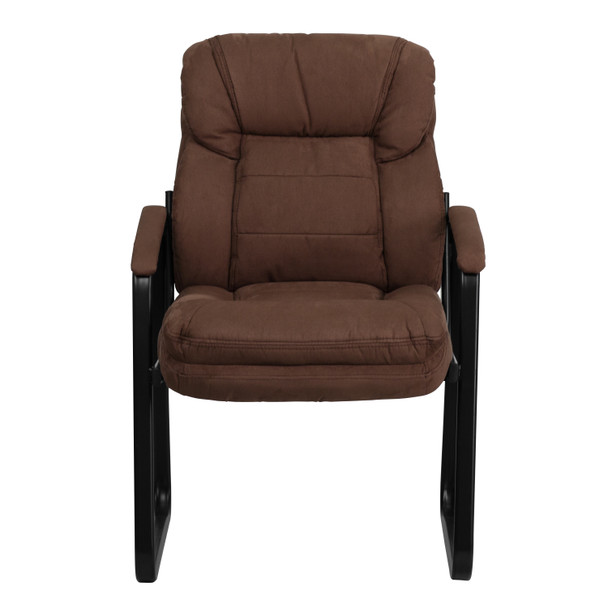 Isla Brown Microfiber Executive Side Reception Chair with Lumbar Support and Sled Base