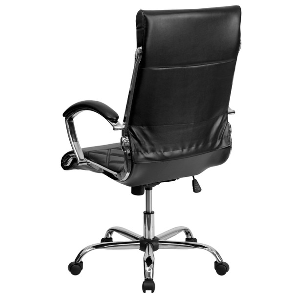 Merideth High Back Designer Quilted Black LeatherSoft Executive Swivel Office Chair with Chrome Base and Arms