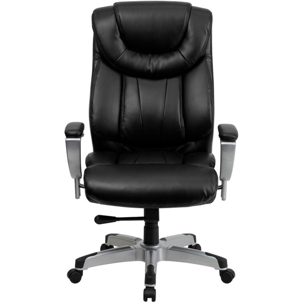 HERCULES Series Big & Tall 400 lb. Rated Black LeatherSoft Executive Ergonomic Office Chair with Silver Adjustable Arms