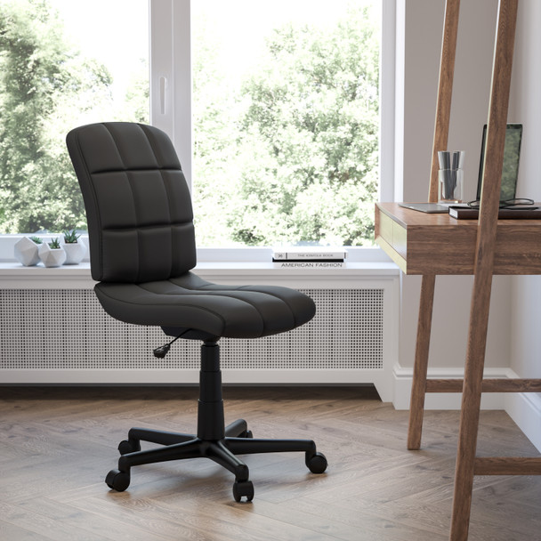 Clayton Mid-Back Black Quilted Vinyl Swivel Task Office Chair