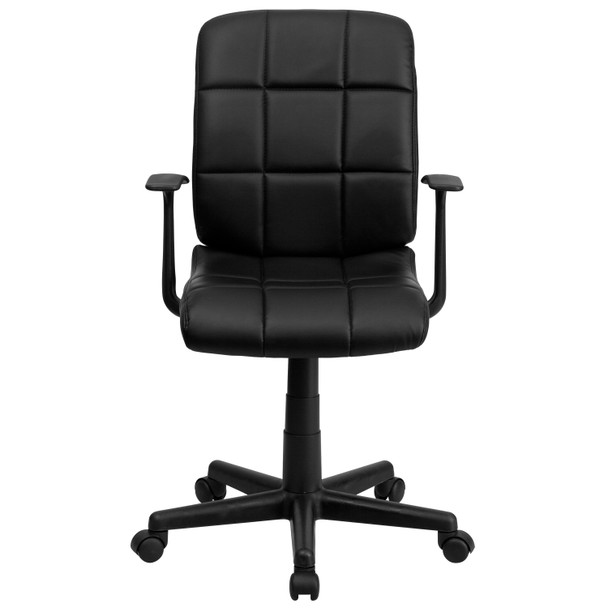 Clayton Mid-Back Black Quilted Vinyl Swivel Task Office Chair with Arms