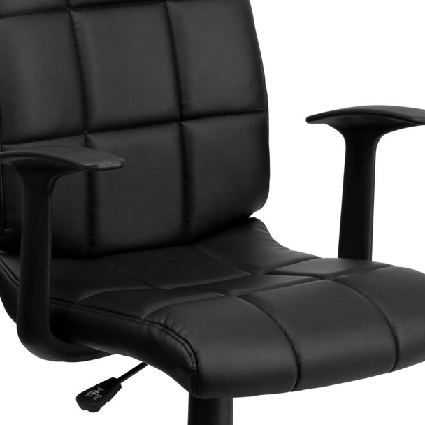 Clayton Mid-Back Black Quilted Vinyl Swivel Task Office Chair with Arms