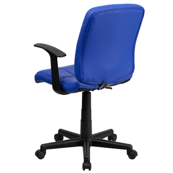 Clayton Mid-Back Blue Quilted Vinyl Swivel Task Office Chair with Arms