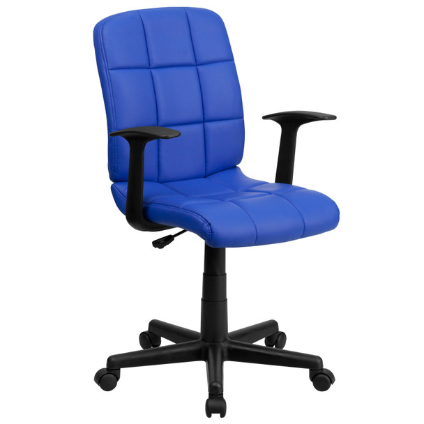 Clayton Mid-Back Blue Quilted Vinyl Swivel Task Office Chair with Arms