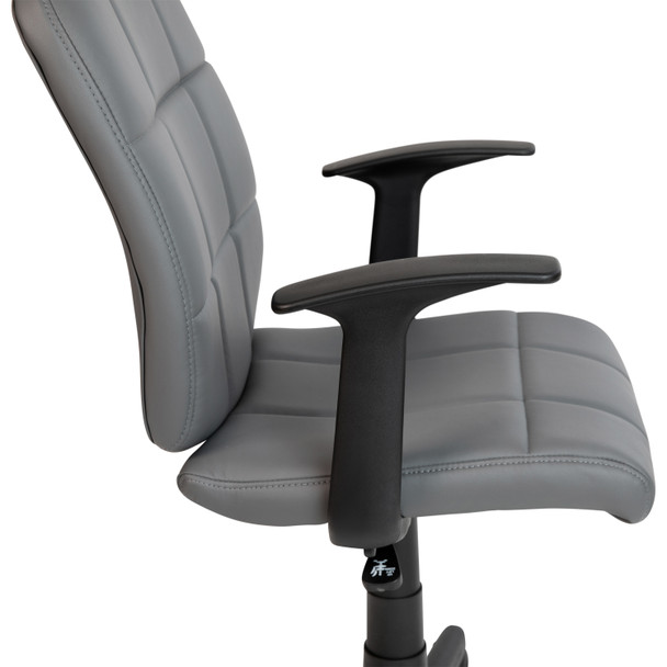 Clayton Mid-Back Gray Quilted Vinyl Swivel Task Office Chair with Arms