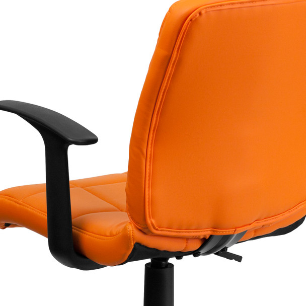 Clayton Mid-Back Orange Quilted Vinyl Swivel Task Office Chair with Arms