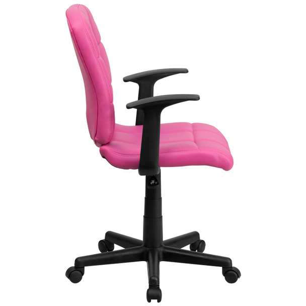 Clayton Mid-Back Pink Quilted Vinyl Swivel Task Office Chair with Arms