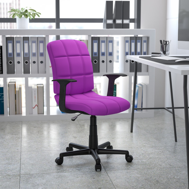 Clayton Mid-Back Purple Quilted Vinyl Swivel Task Office Chair with Arms
