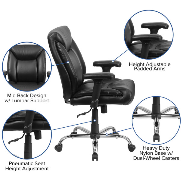 HERCULES Series Big & Tall 400 lb. Rated Black LeatherSoft Deep Tufted Ergonomic Task Office Chair with Adjustable Arms