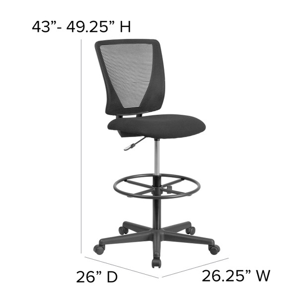 Harper Ergonomic Mid-Back Mesh Drafting Chair with Black Fabric Seat and Adjustable Foot Ring