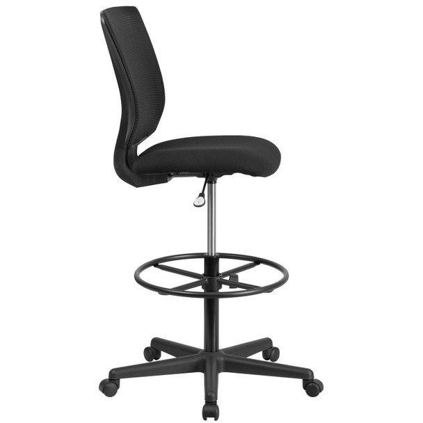 Harper Ergonomic Mid-Back Mesh Drafting Chair with Black Fabric Seat and Adjustable Foot Ring