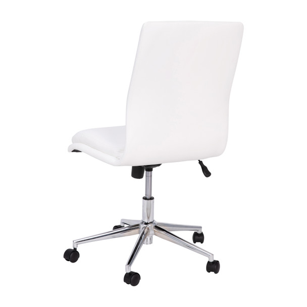 Madigan Mid-Back Armless Swivel Task Office Chair with LeatherSoft and Adjustable Chrome Base, White