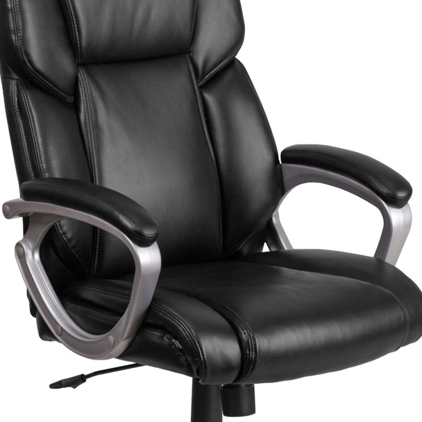 Carolyn Mid-Back Black LeatherSoft Executive Swivel Office Chair with Padded Arms