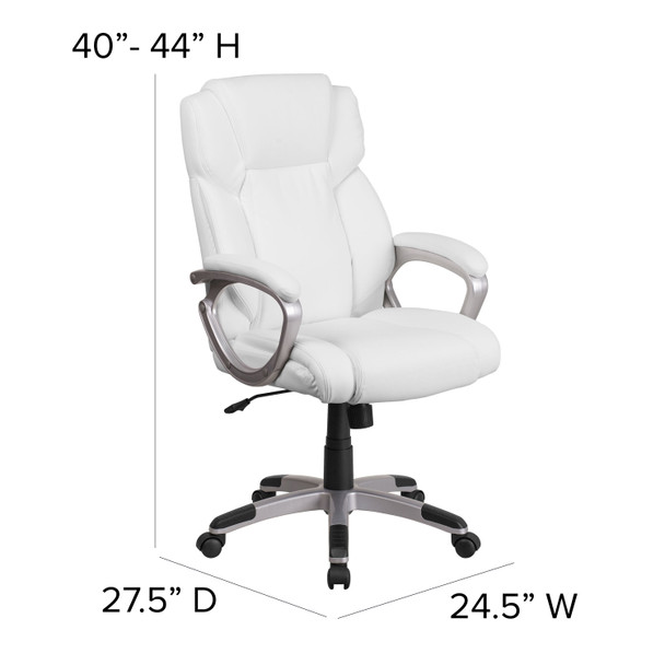 Carolyn Mid-Back White LeatherSoft Executive Swivel Office Chair with Padded Arms