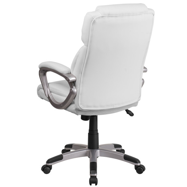 Carolyn Mid-Back White LeatherSoft Executive Swivel Office Chair with Padded Arms