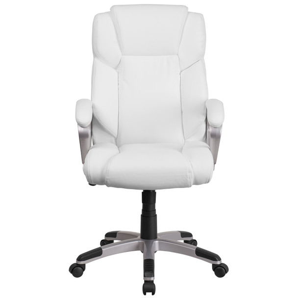 Carolyn Mid-Back White LeatherSoft Executive Swivel Office Chair with Padded Arms