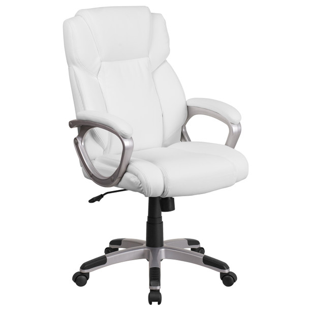 Carolyn Mid-Back White LeatherSoft Executive Swivel Office Chair with Padded Arms