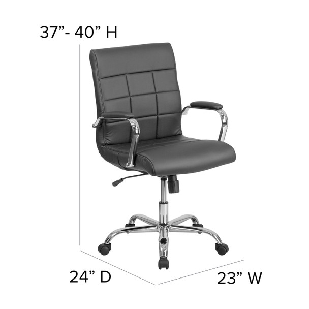 Vivian Mid-Back Black Vinyl Executive Swivel Office Chair with Chrome Base and Arms