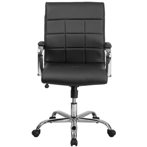 Vivian Mid-Back Black Vinyl Executive Swivel Office Chair with Chrome Base and Arms