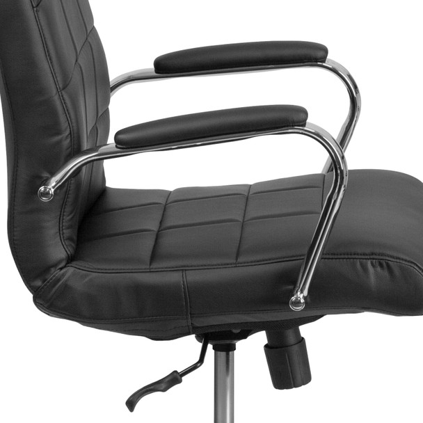 Vivian Mid-Back Black Vinyl Executive Swivel Office Chair with Chrome Base and Arms