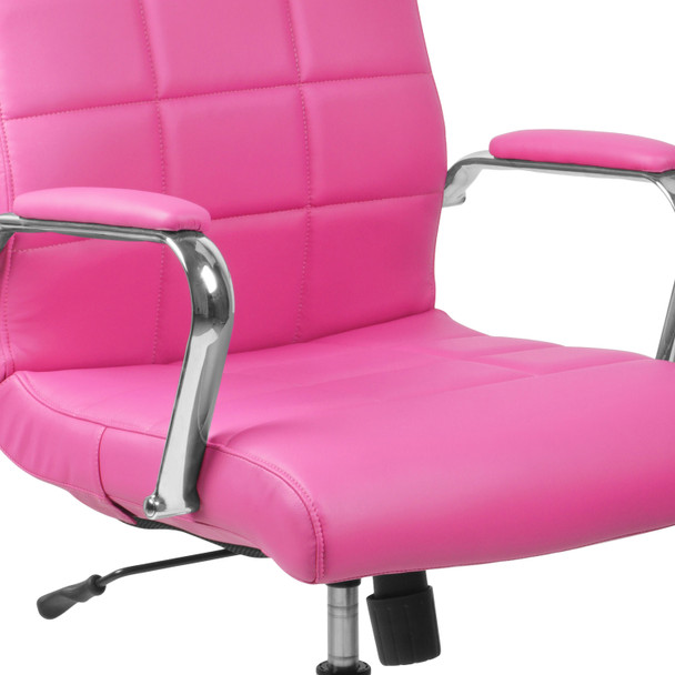 Vivian Mid-Back Pink Vinyl Executive Swivel Office Chair with Chrome Base and Arms