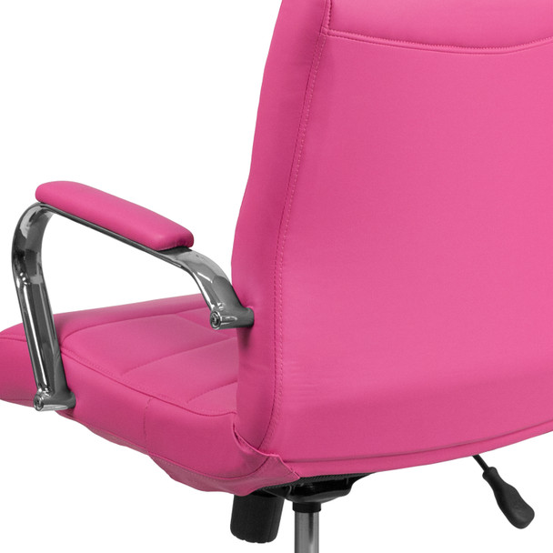 Vivian Mid-Back Pink Vinyl Executive Swivel Office Chair with Chrome Base and Arms