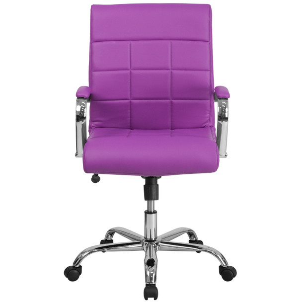 Vivian Mid-Back Purple Vinyl Executive Swivel Office Chair with Chrome Base and Arms