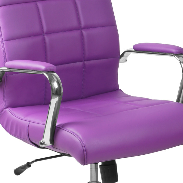 Vivian Mid-Back Purple Vinyl Executive Swivel Office Chair with Chrome Base and Arms