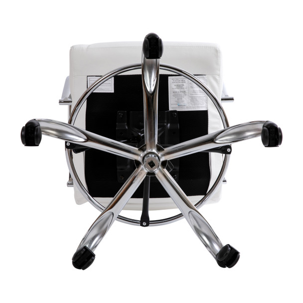 Whitney Mid-Back White LeatherSoft Drafting Chair with Adjustable Foot Ring and Chrome Base