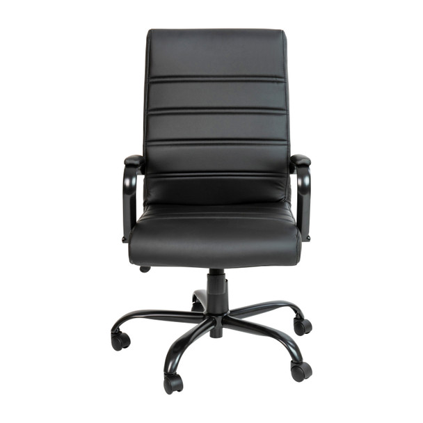 Whitney High Back Black LeatherSoft Executive Swivel Office Chair with Black Frame and Arms