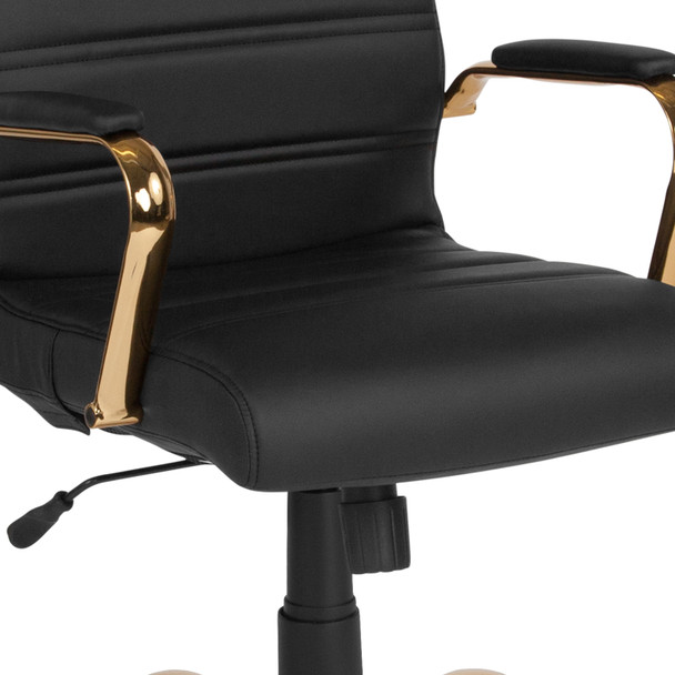 Whitney High Back Black LeatherSoft Executive Swivel Office Chair with Gold Frame and Arms