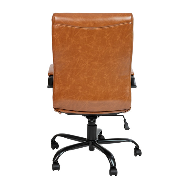 Whitney High Back Brown LeatherSoft Executive Swivel Office Chair with Black Frame and Arms