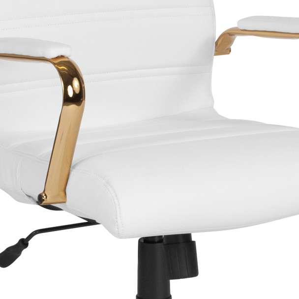 Whitney High Back White LeatherSoft Executive Swivel Office Chair with Gold Frame and Arms