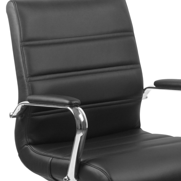 Whitney Mid-Back Black LeatherSoft Executive Swivel Office Chair with Chrome Frame and Arms