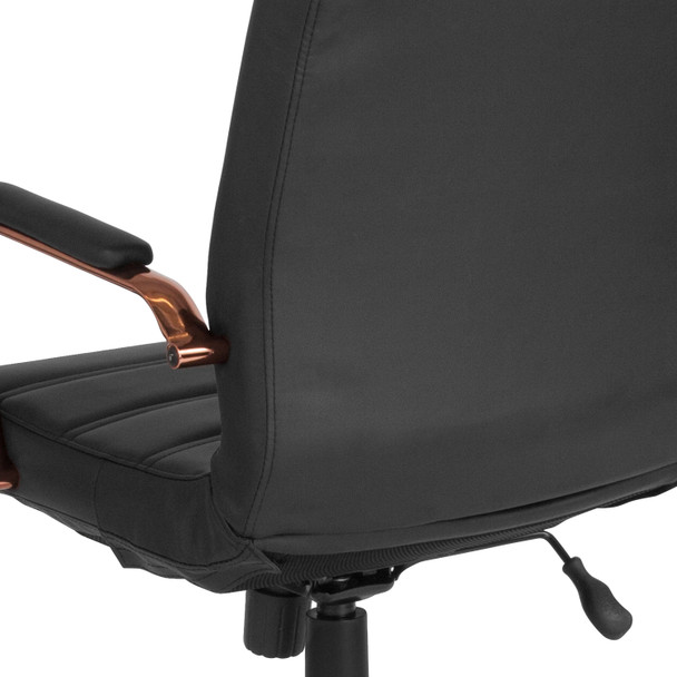 Whitney Mid-Back Black LeatherSoft Executive Swivel Office Chair with Rose Gold Frame and Arms