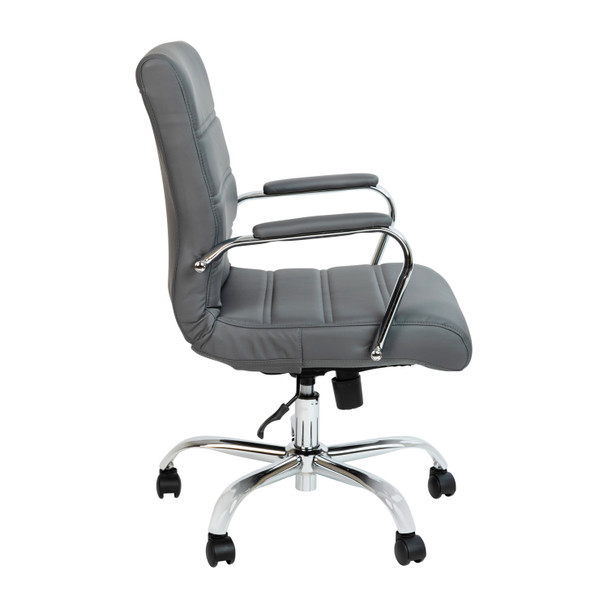 Whitney Mid-Back Gray LeatherSoft Executive Swivel Office Chair with Chrome Frame and Arms