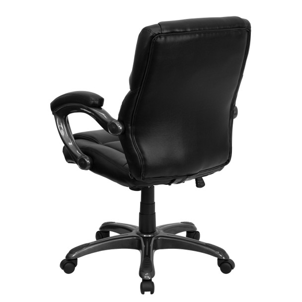 Megan Mid-Back Black LeatherSoft Overstuffed Swivel Task Ergonomic Office Chair with Arms
